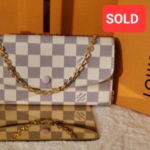 AUTHENTIC Louis Vuitton Damier Azur Emily Long Bifold Crossbody Wallet WOC